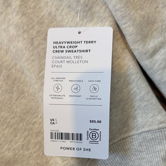 Athleta Heavyweight Terry Ultra Crop Crew Sweatshirt, Small NWT - Picture 2 of 3